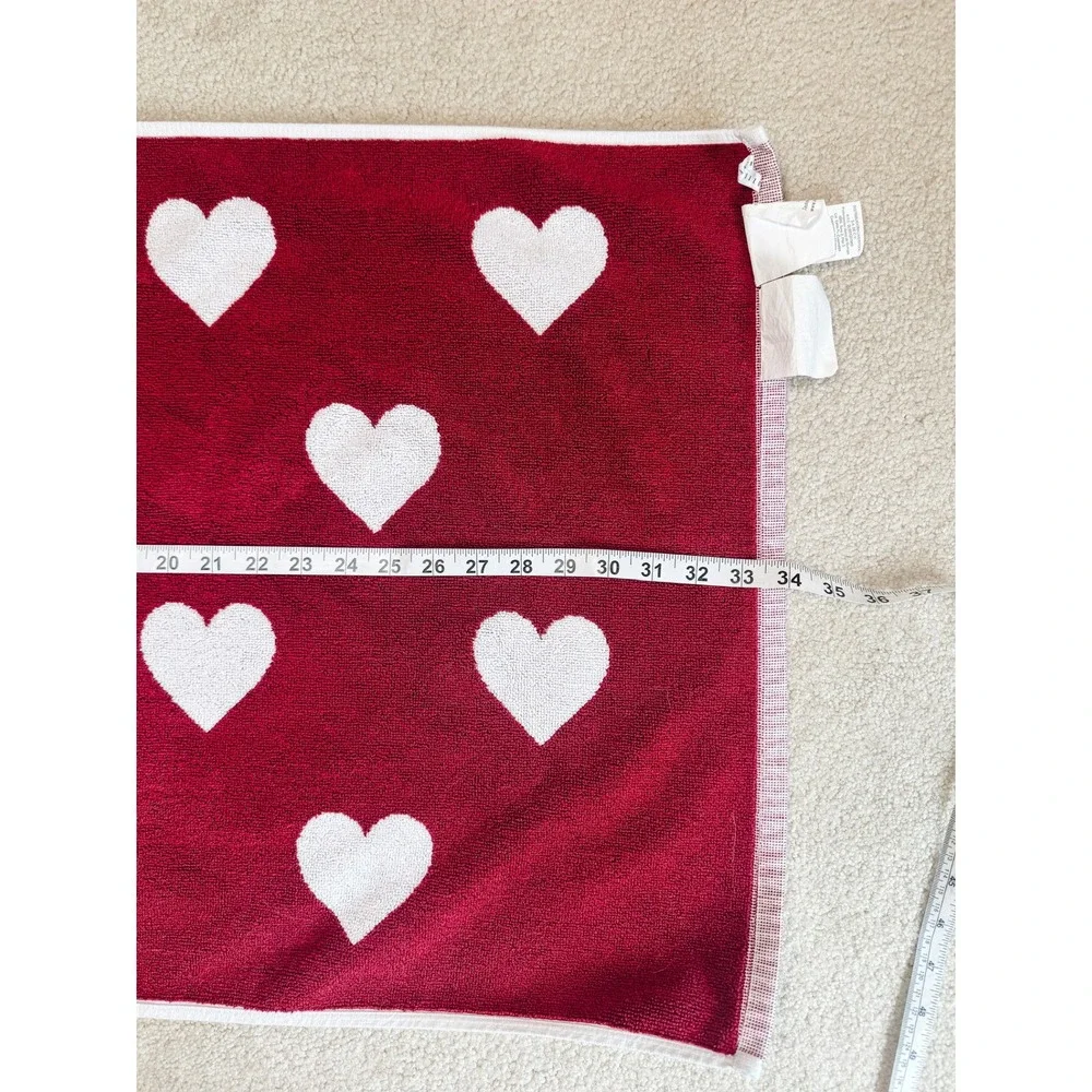 Pottery Barn Hearts Bath Mat White  Red 100% Cotton Made in Portugal